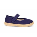 Deep blue Linen Mary Jane Shoes for Children with Adjustable Strap closure