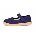 Deep blue Linen Mary Jane Shoes for Children with Adjustable Strap closure