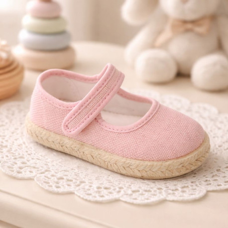Make up pink Linen Mary Jane Shoes for Children with Adjustable Strap closure
