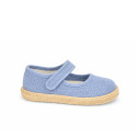Medium blue Linen Mary Jane Shoes for Children with Adjustable Strap closure