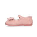 Make up pink Linen Mary Jane Shoes for Children with Bow and buckle fastening