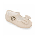 Beige Linen Mary Jane Shoes for Children with Bow and buckle fastening