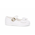 White Linen Mary Jane Shoes for Children with Bow and buckle fastening
