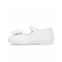 White Linen Mary Jane Shoes for Children with Bow and buckle fastening