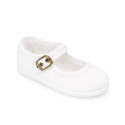 White Linen Mary Jane Shoes for Children with buckle fastening
