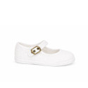 White Linen Mary Jane Shoes for Children with buckle fastening