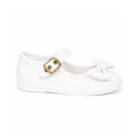 White Linen Mary Jane Shoes for Children with Bow and buckle fastening