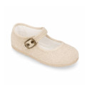 Beige Linen Mary Jane Shoes for Children with buckle fastening