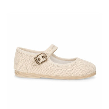 Beige Linen Mary Jane Shoes for Children with buckle fastening