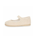 Beige Linen Mary Jane Shoes for Children with buckle fastening