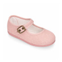 Make up pink Linen Mary Jane Shoes for Children with buckle fastening