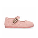 Make up pink Linen Mary Jane Shoes for Children with buckle fastening