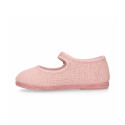 Make up pink Linen Mary Jane Shoes for Children with buckle fastening