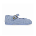 Medium blue Linen Mary Jane Shoes for Children with buckle fastening