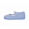 Medium blue Linen Mary Jane Shoes for Children with buckle fastening