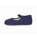 Navy Blue Linen Mary Jane Shoes for Children with buckle fastening