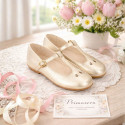 Girls’ Gold Leather T-Bar Mary Jane Shoes