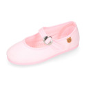 Girl's Mary Jane with Japanese-style buckle in COTTON canvas in PINK color.