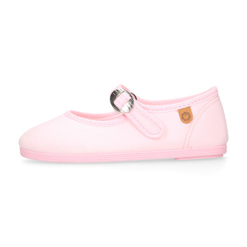 Girl's Mary Jane with Japanese-style buckle in COTTON canvas in PINK color.