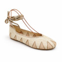 Beige Crochet Woman Ballet Flats with Ankle Ties
