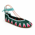 Green Crochet Woman Ballet Flats with Ankle Ties