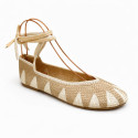 Natural Crochet Woman Ballet Flats with Ankle Ties