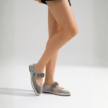 Women's grey mint velvet Mary Jane with elastic band closure