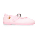 Girl's Mary Jane with Japanese-style buckle in COTTON canvas in PINK color.