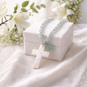 Girl's necklace with Mother of Pearl Cross for communion.