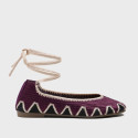 Aubergine color Crochet Woman Ballet Flats with Ankle Ties