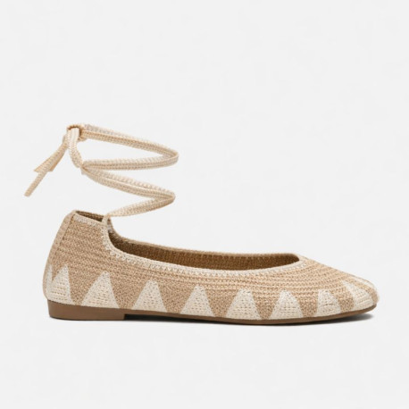 Natural Crochet Woman Ballet Flats with Ankle Ties