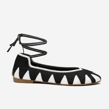 Black Crochet Woman Ballet Flats with Ankle Ties