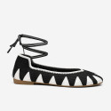 Black Crochet Woman Ballet Flats with Ankle Ties