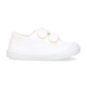 BAREFOOT Kids sneaker shoes laceless in white cotton canvas