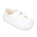 BAREFOOT Kids sneaker shoes laceless in white cotton canvas