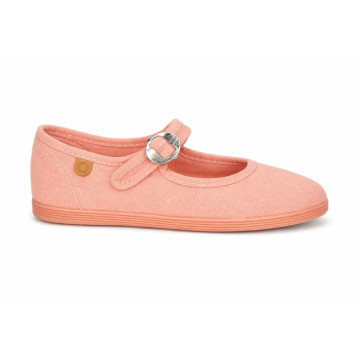 Girl's Mary Jane with Japanese-style buckle in COTTON canvas in SALMON color.