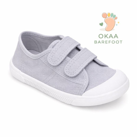 Zapatilla BAREFOOT niños sin cordones en lona en color gris