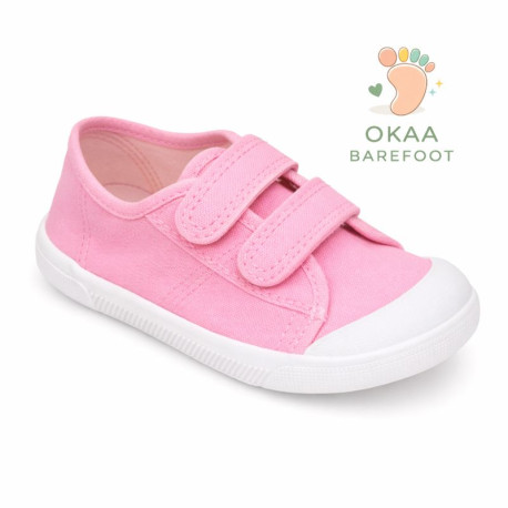 Zapatilla BAREFOOT niños sin cordones en lona en color chicle