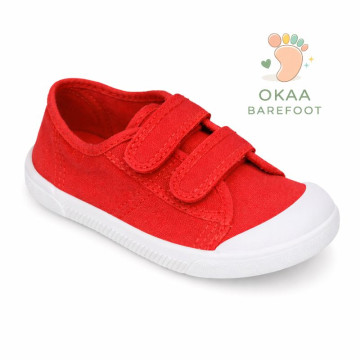 Zapatilla BAREFOOT niños sin cordones en lona en color rojo