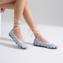 Blue color Crochet Woman Ballet Flats with Ankle Ties