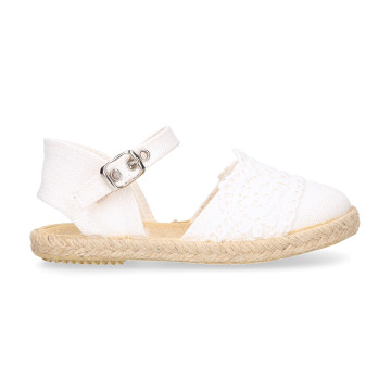 White Linen Ceremony Espadrille Shoes for girls with Spring lace