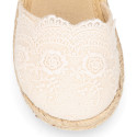Linen Ceremony Espadrille Shoes for girls with Flower lace design