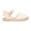 Linen Ceremony Espadrille Shoes for girls with Flower lace design