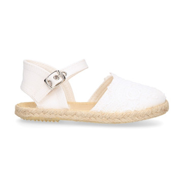 Linen Ceremony Espadrille Shoes for girls with Flower lace design