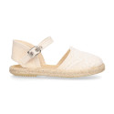 Linen Ceremony Espadrille Shoes for girls with waves lace design