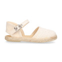 Linen Ceremony Espadrille Shoes for girls with leaves lace design