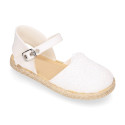 Alpargata niña Ceremonia de lino con puntilla con hojas
