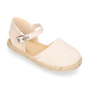 Alpargata niña Ceremonia de lino con puntilla con pétalos