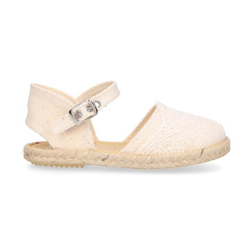 Linen Ceremony Espadrille Shoes for girls with petals lace design