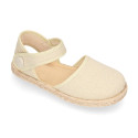 Linen Ceremony Espadrille Shoes for girls with strap closure with button design